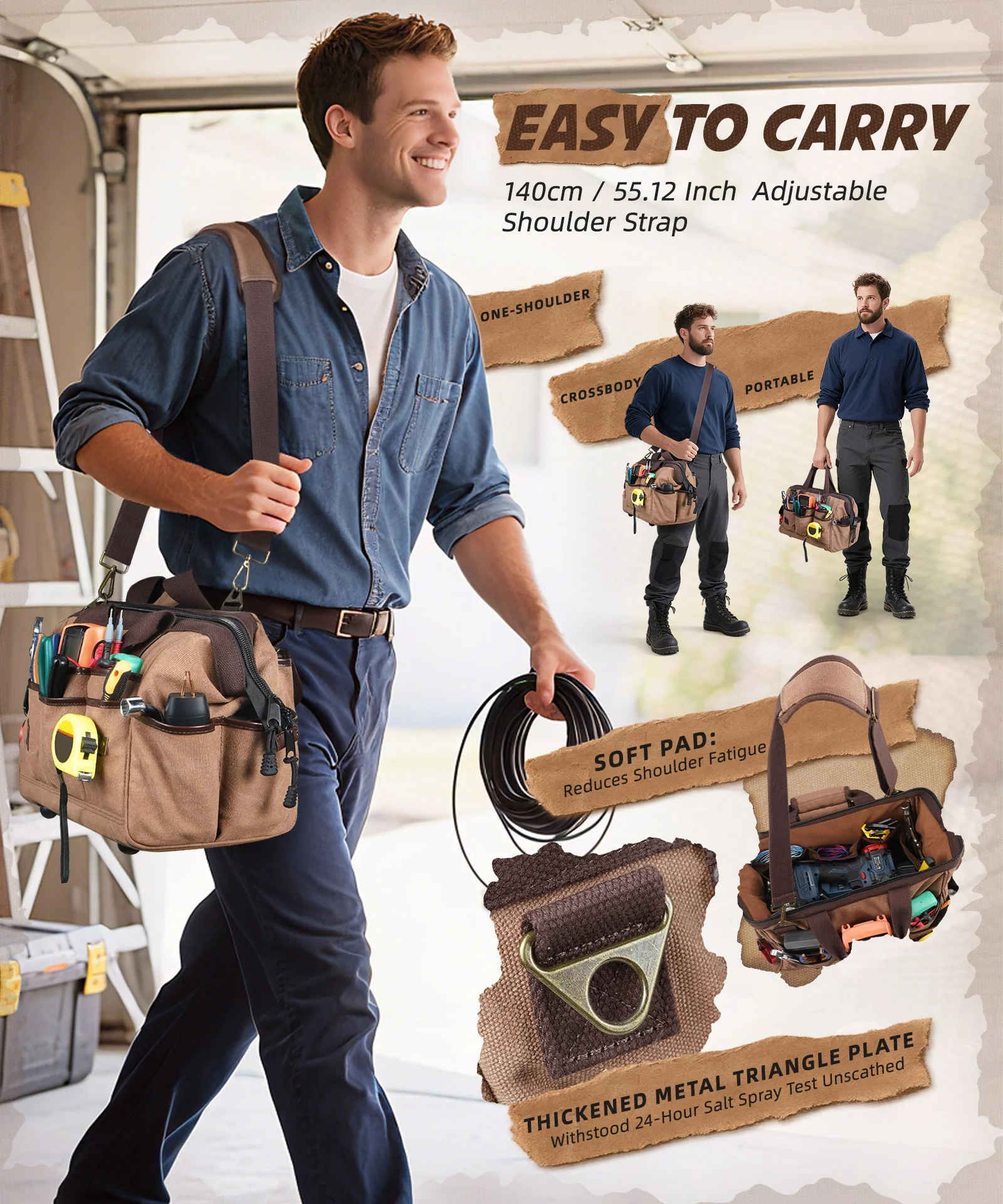 ARCFOX Canvas 25L 21-Pockets Tool Bag For  Electrician Mechanic Carpenter Construction - Image 2
