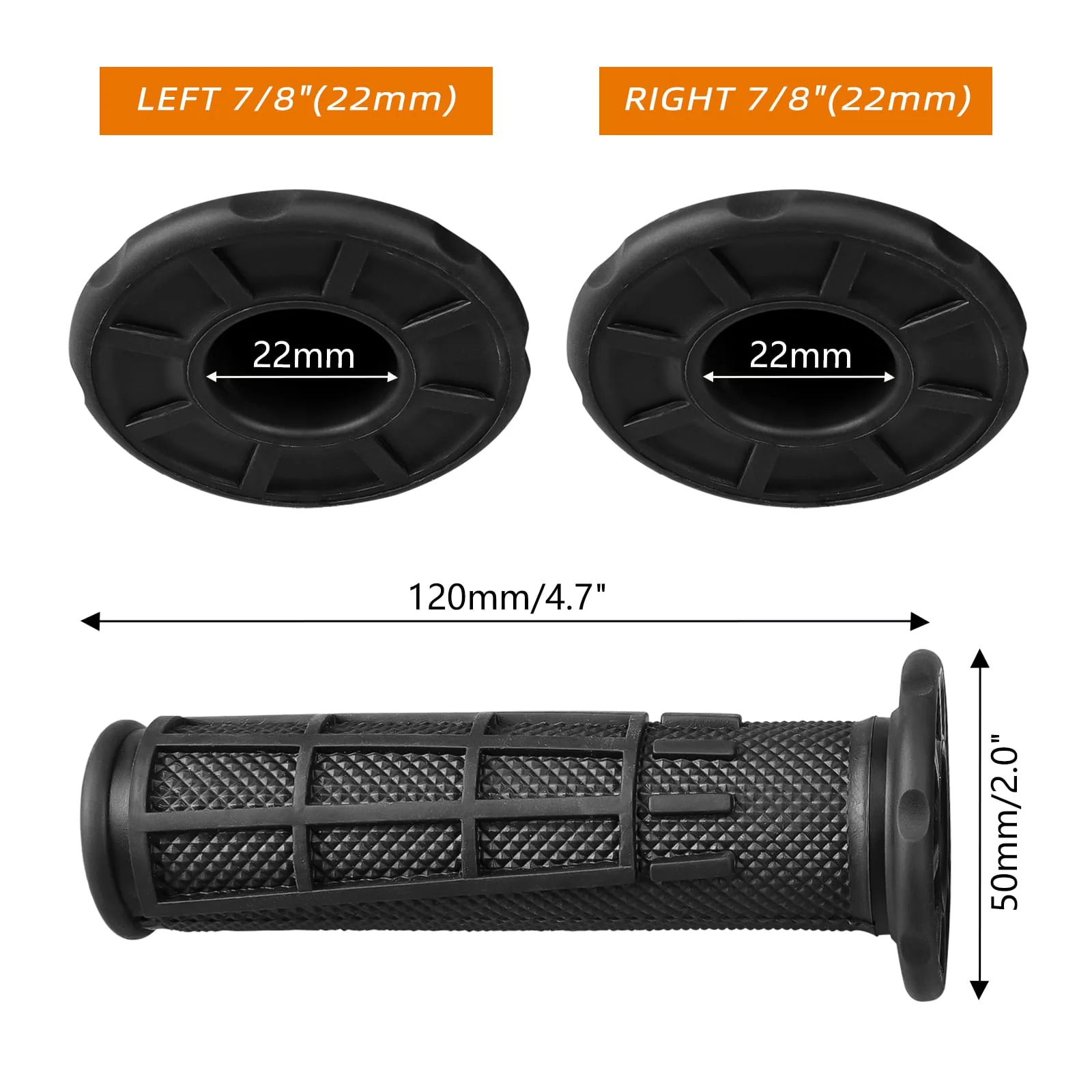 Left + Right 7/8" Handlebar Rubber Hand Grips For Yamaha Raptor 700 Polaris Sportsman 570 - Image 3