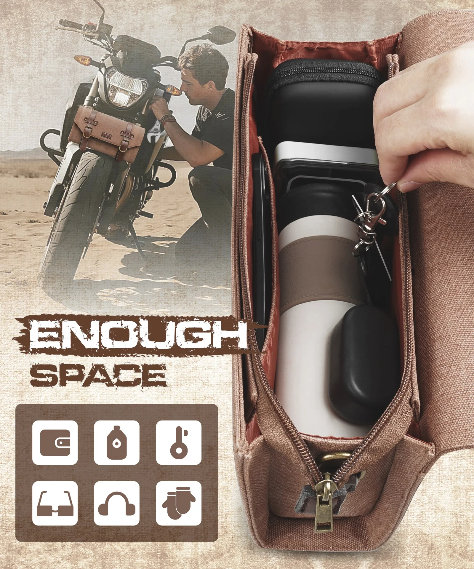 Canvas Handlebar Front Fork Sissy Bar Storage Bag For Harley Dyna Softail Sportster Scooter - Image 5