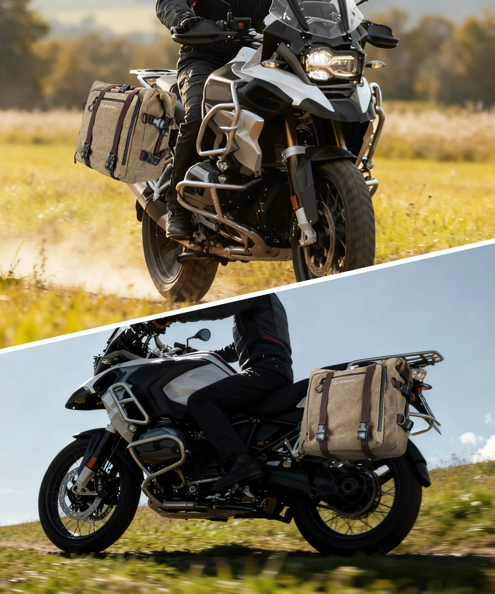 Cotton Canvas 30L Quick-Release Motorcycle Rear Luggage Pannier Rack Saddle Bag Waterproof - Image 2