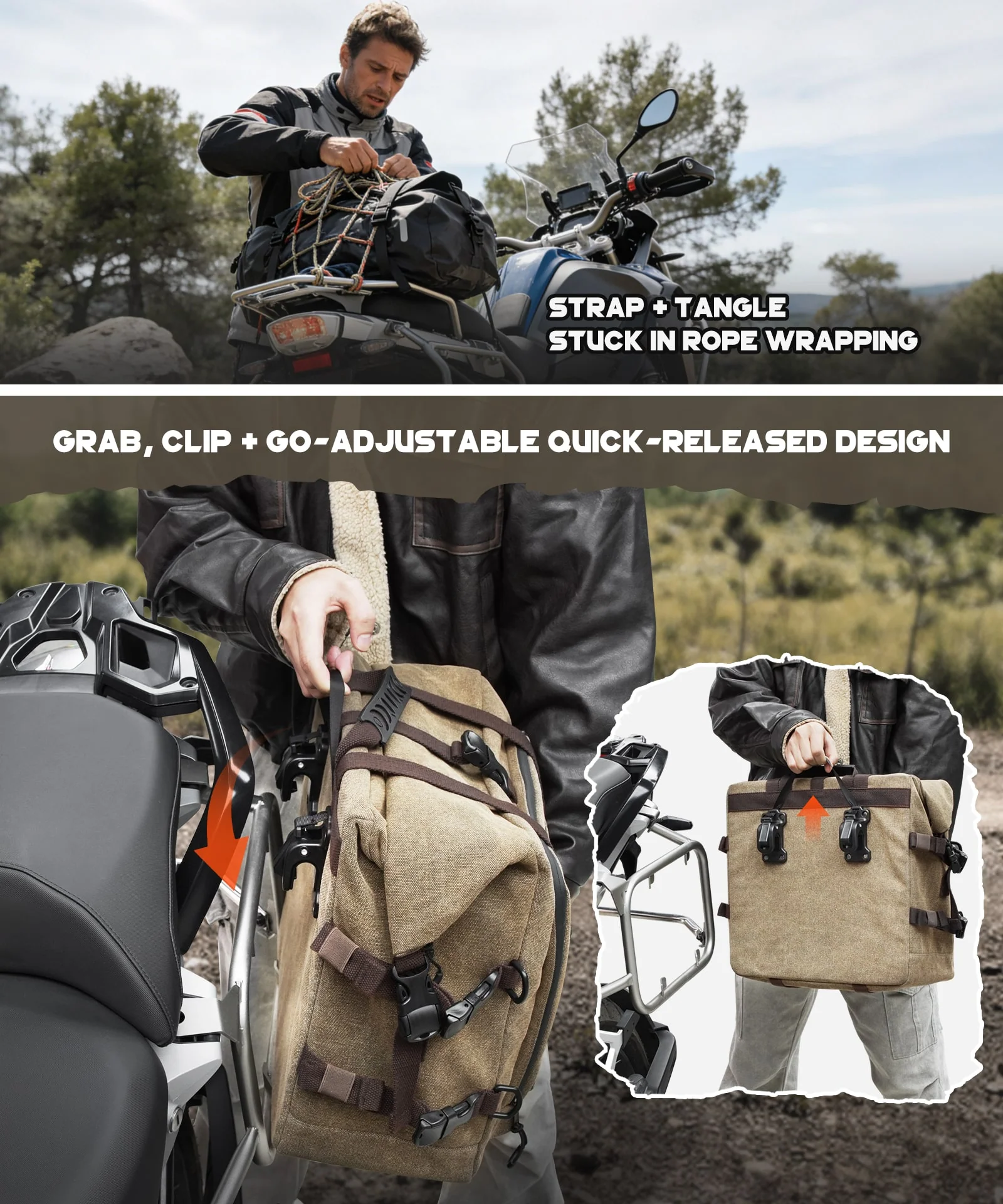 Cotton Canvas 30L Quick-Release Motorcycle Rear Luggage Pannier Rack Saddle Bag Waterproof - Image 4