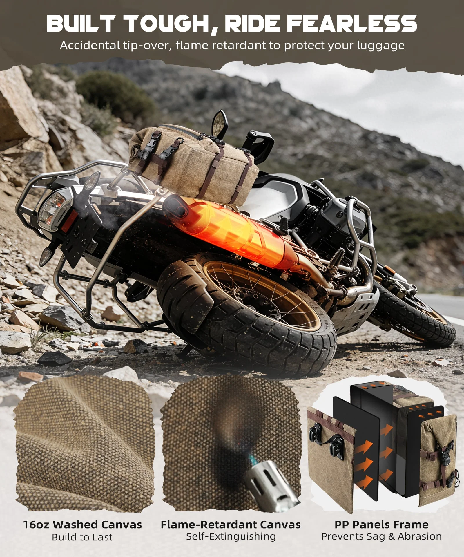 Cotton Canvas 30L Quick-Release Motorcycle Rear Luggage Pannier Rack Saddle Bag Waterproof - Image 6