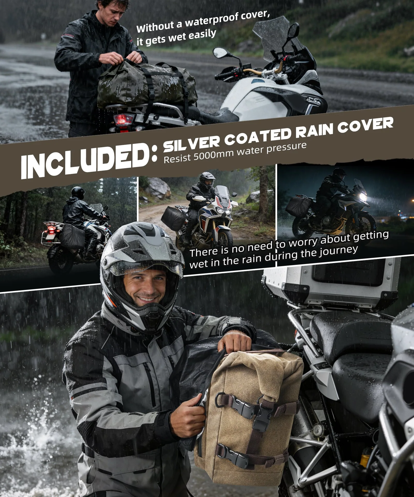 Cotton Canvas 30L Quick-Release Motorcycle Rear Luggage Pannier Rack Saddle Bag Waterproof - Image 7