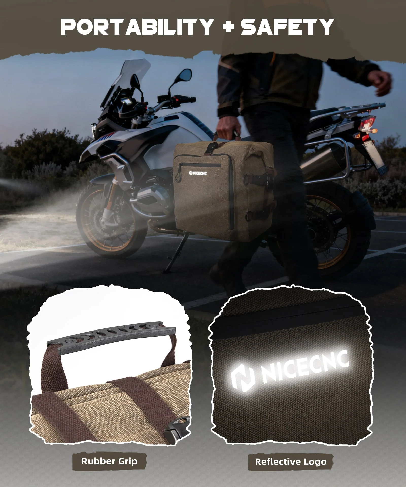 Cotton Canvas 30L Quick-Release Motorcycle Rear Luggage Pannier Rack Saddle Bag Waterproof - Image 8