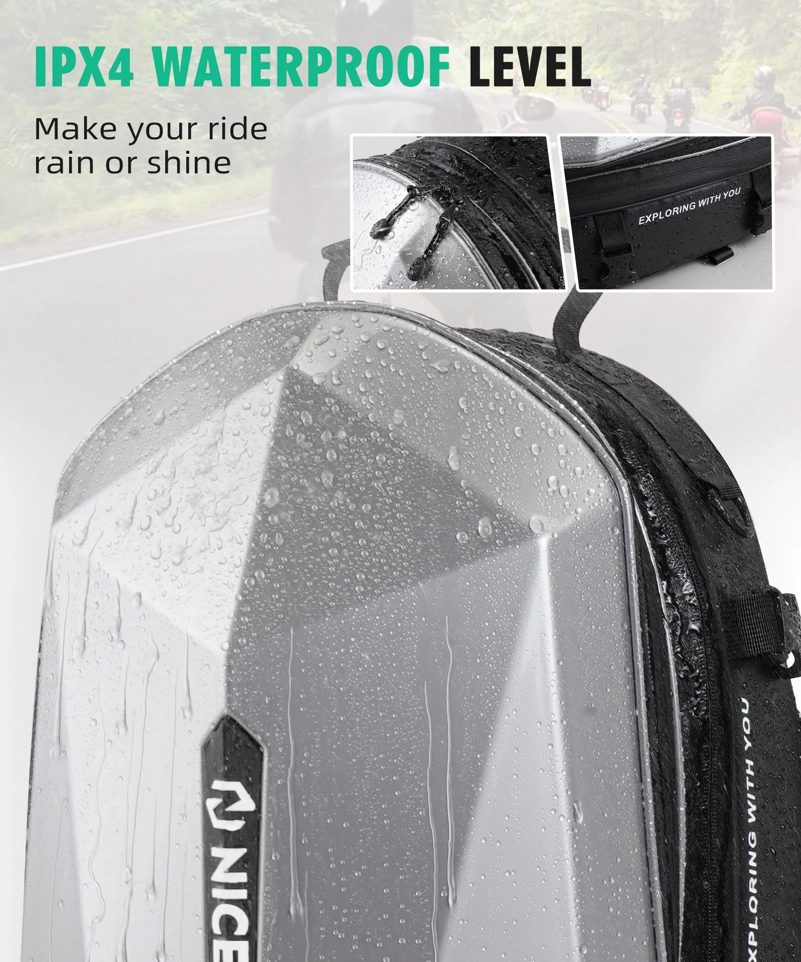 Motorcycle Backpack Hardshell 38L Expandable Tail & Helmet Bag - Image 10