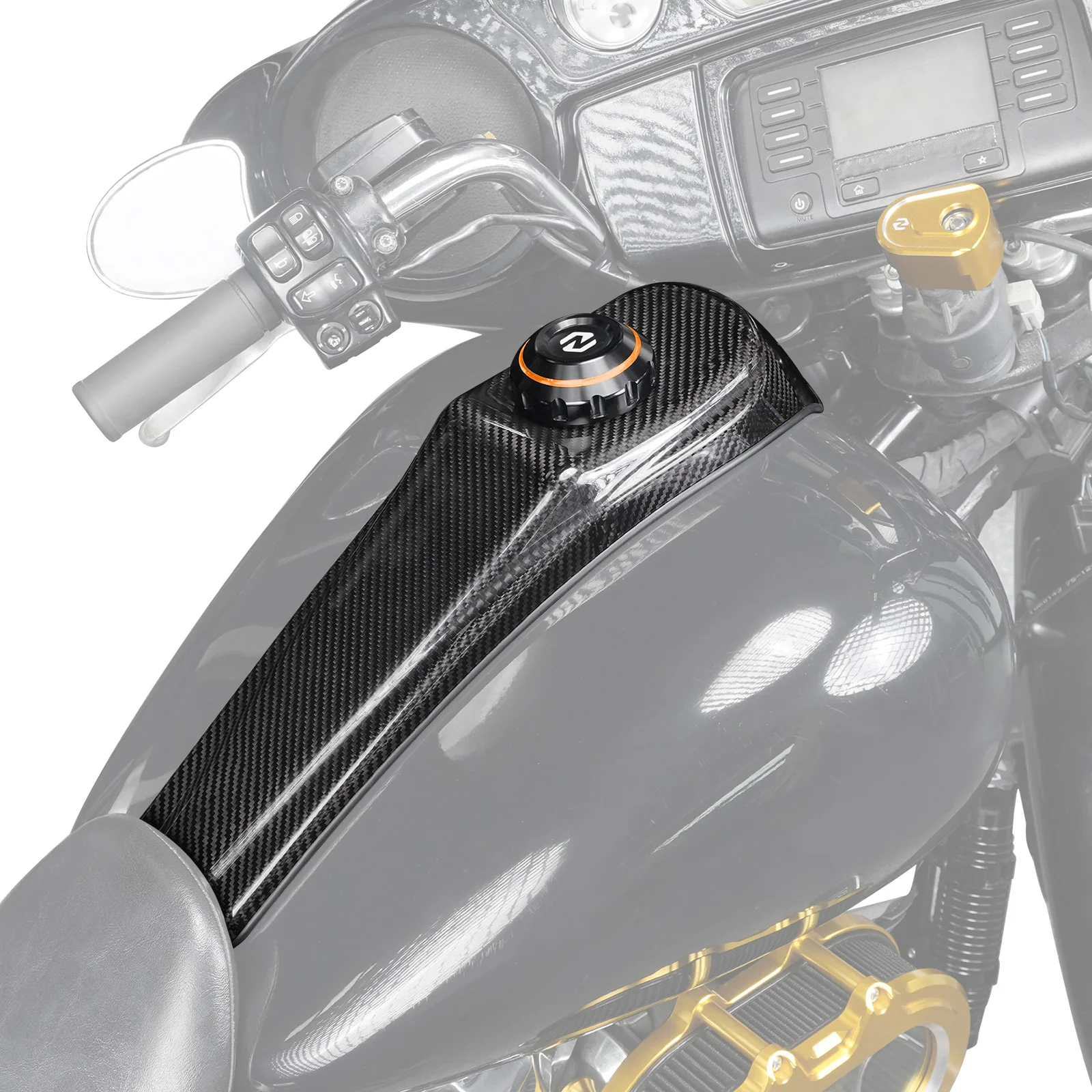Gas Tank Cap w/Carbon Fiber Dash Insert Panel For Harley Electra Road Street Glide - Image 14