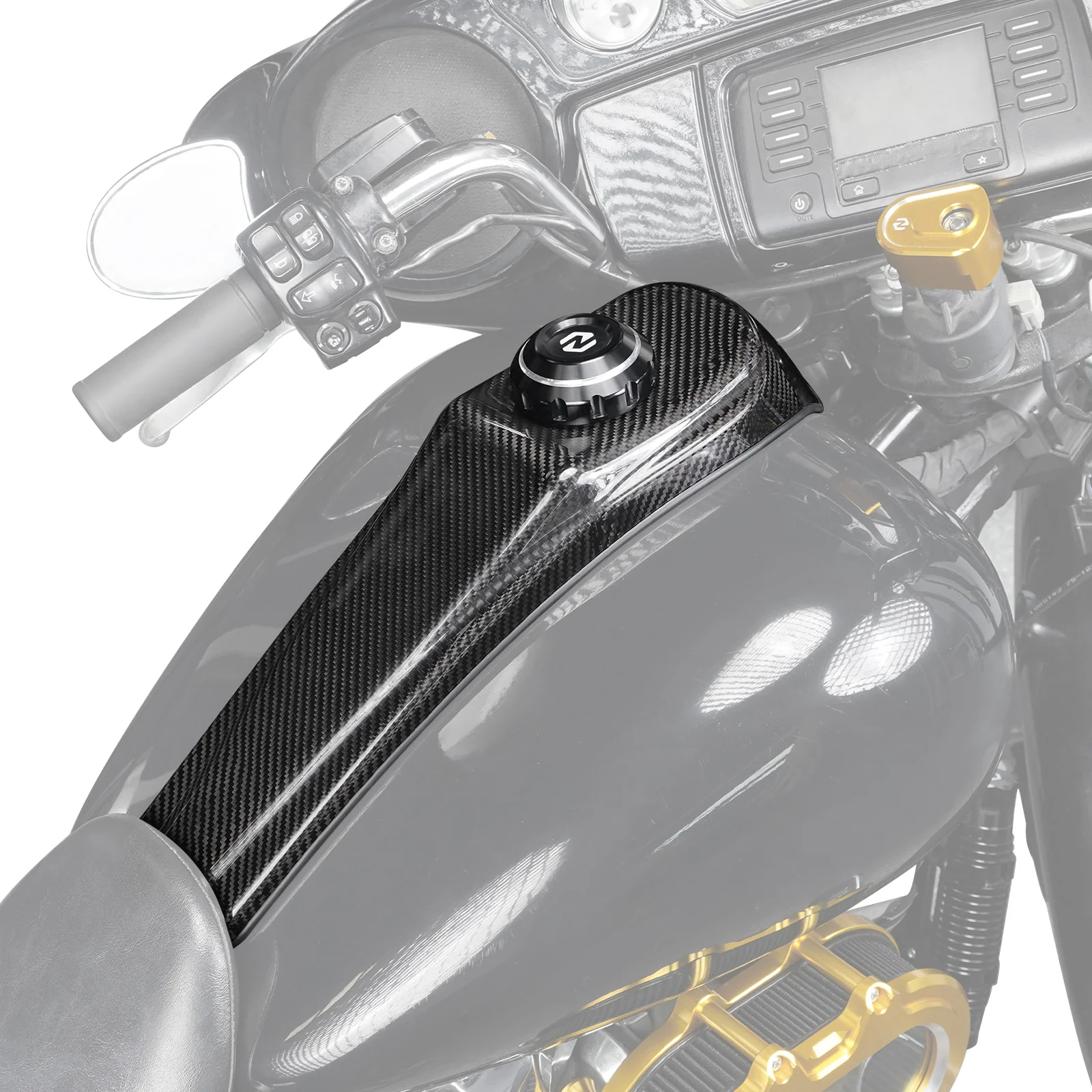 Gas Tank Cap w/Carbon Fiber Dash Insert Panel For Harley Electra Road Street Glide - Image 20