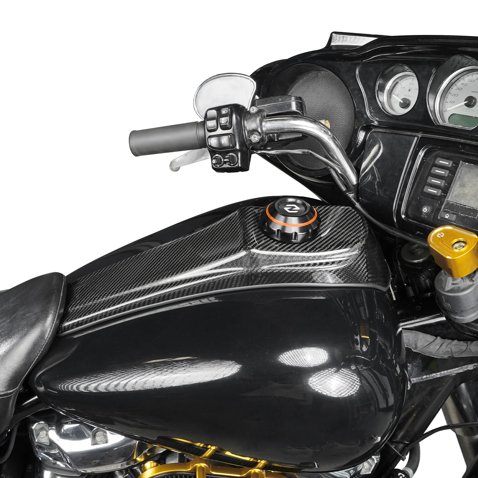 Gas Tank Cap w/Carbon Fiber Dash Insert Panel For Harley Electra Road Street Glide - Image 4