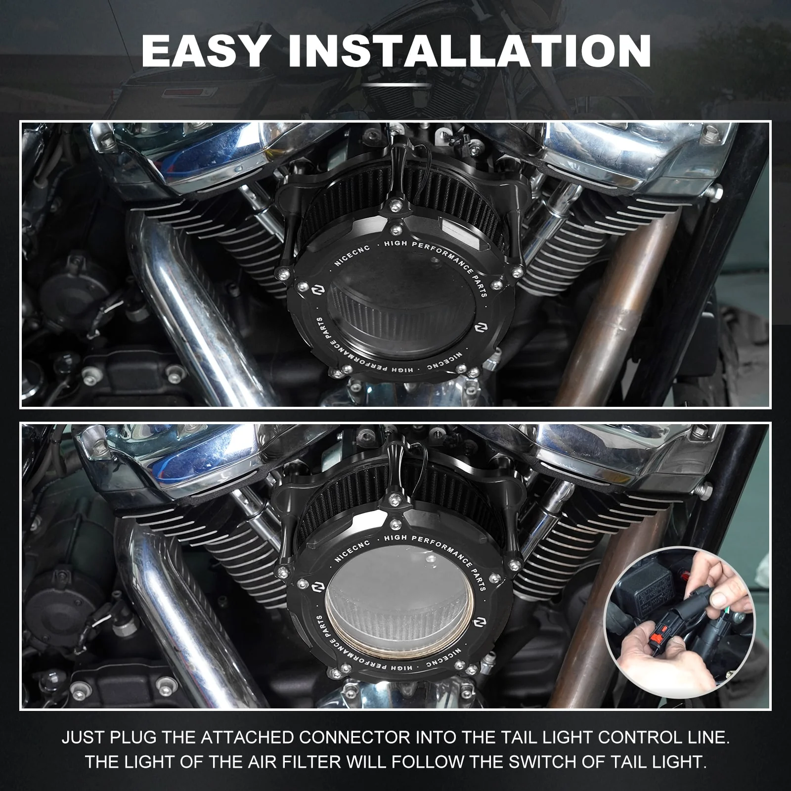 Full Clear M8 LED Air Cleaner Filter Intake Kit For Harley Road King Electra Street Glide - Image 8