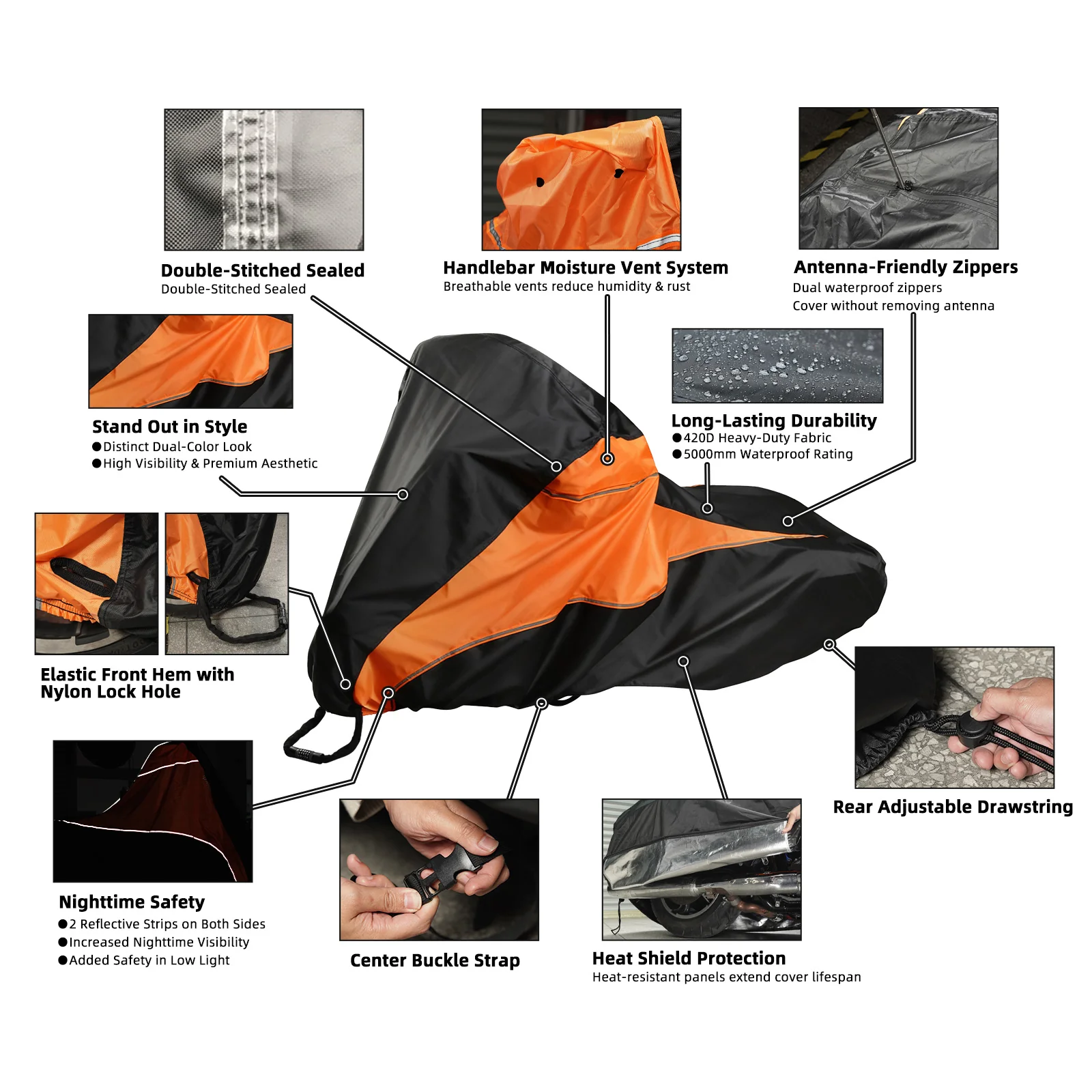 All-Weather Motorcycle Cover w/Heat Shield Protection For Harley Road King Street Glide - Image 5
