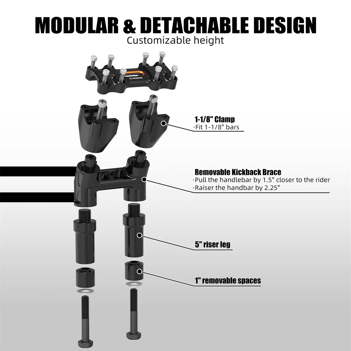 Kickback 1-1/8" Handlebar Riser Adjustable For Harley Softail Heritage Fat Boy - Image 14