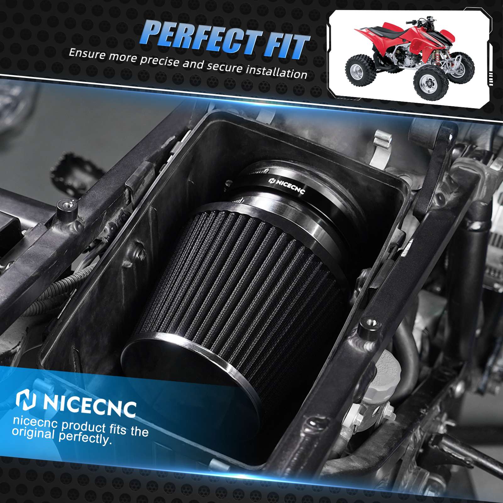 High-Flow Air Filter Intake Cleaner Airbox Lid Cover Kit For Honda TRX450 R / ER - Image 5
