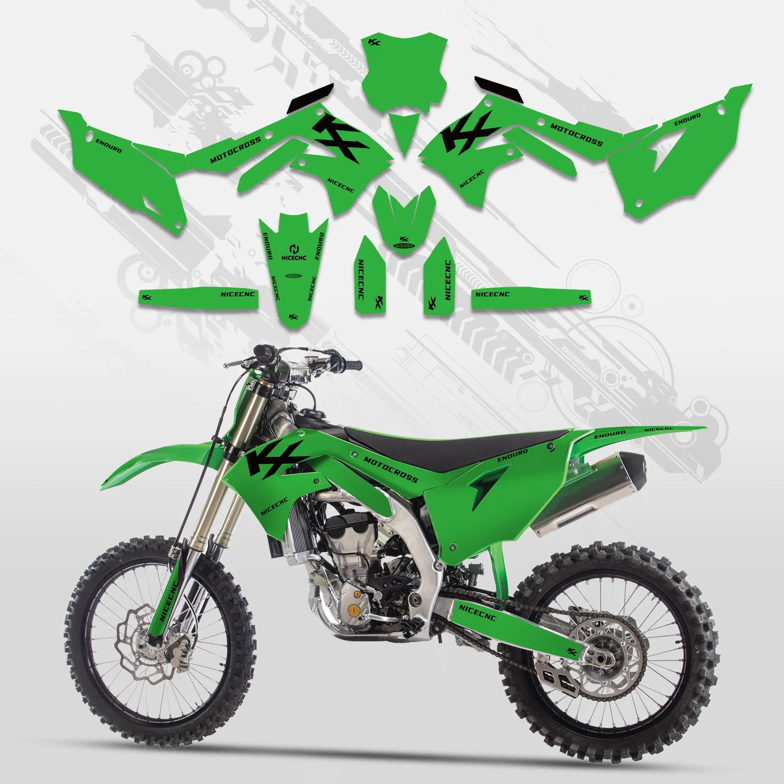 Motorcycle Full Graphics Decals Stickers Kit For Kawasaki KXF250 21-23 KX450F 19-23 - Image 3