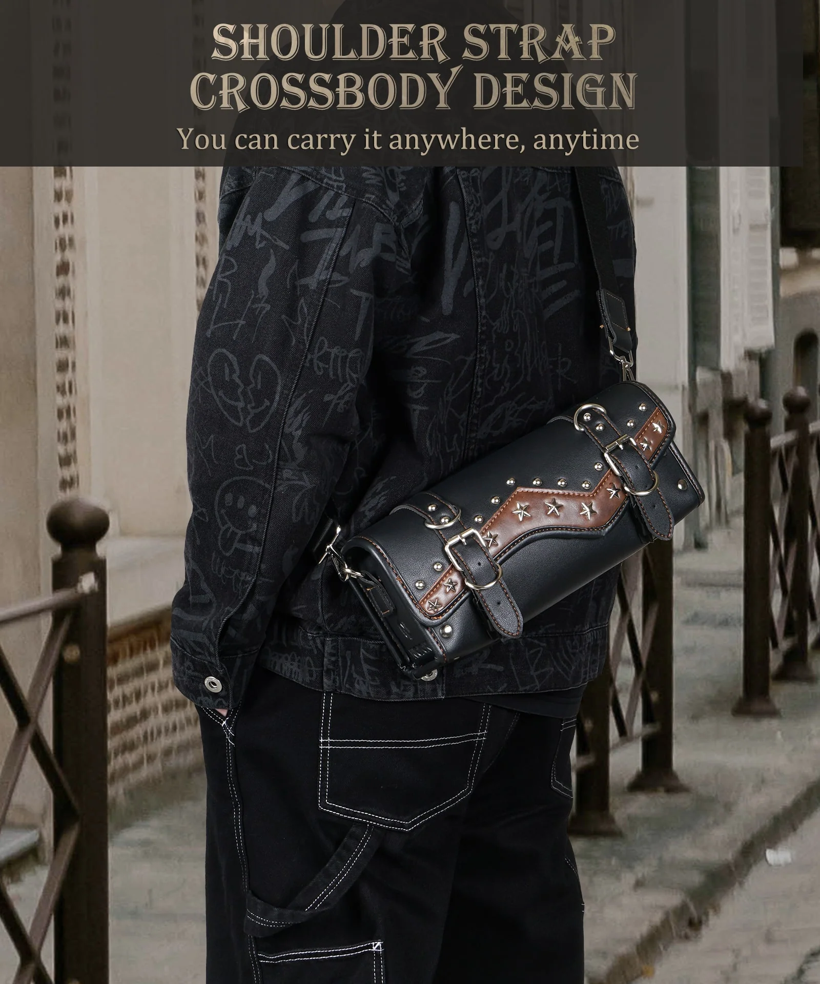 Motorcycle Handlebar Bag Star Rivet Cowhide Texture PU leather - Image 7