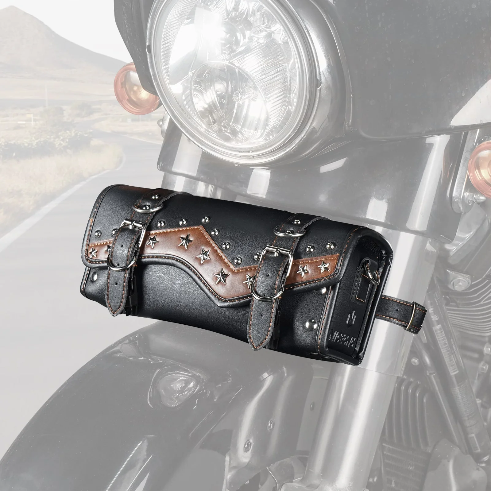 Motorcycle Handlebar Bag Star Rivet Cowhide Texture PU leather - Image 8