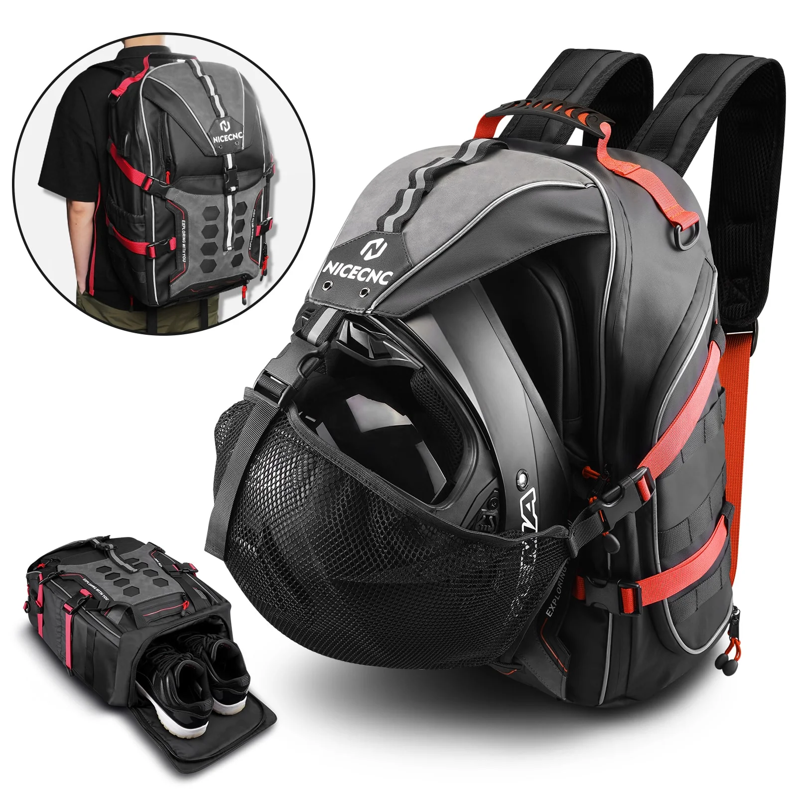 Motorcycle Helmet Bag Upgrade 35L with Shoe Compartment Hiking - Image 3