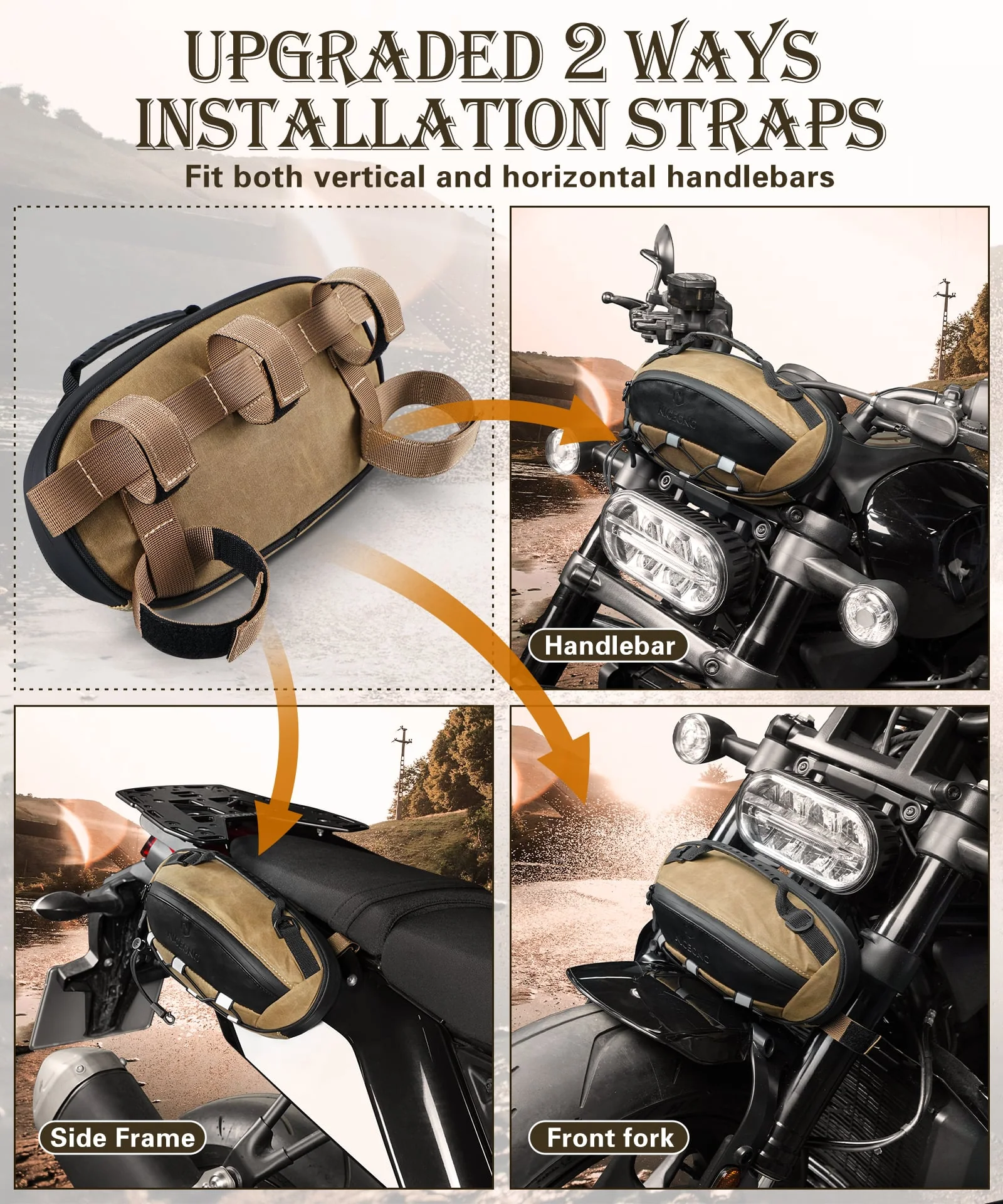 Motorcycle Vintage Waxed Canvas Handlebar Bag Saddle Storage Pouch Luggage - Image 12