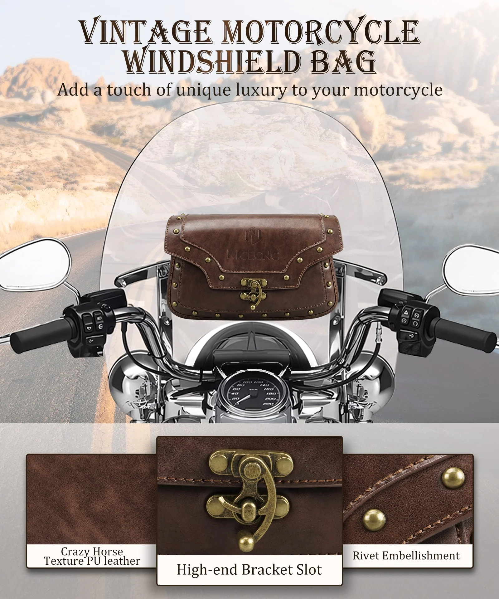 Motorcycle Windshield Bag Vintage Crocodile Texture PU Leather For Harley Davidson Road King 1995-2024 Softail - Image 7