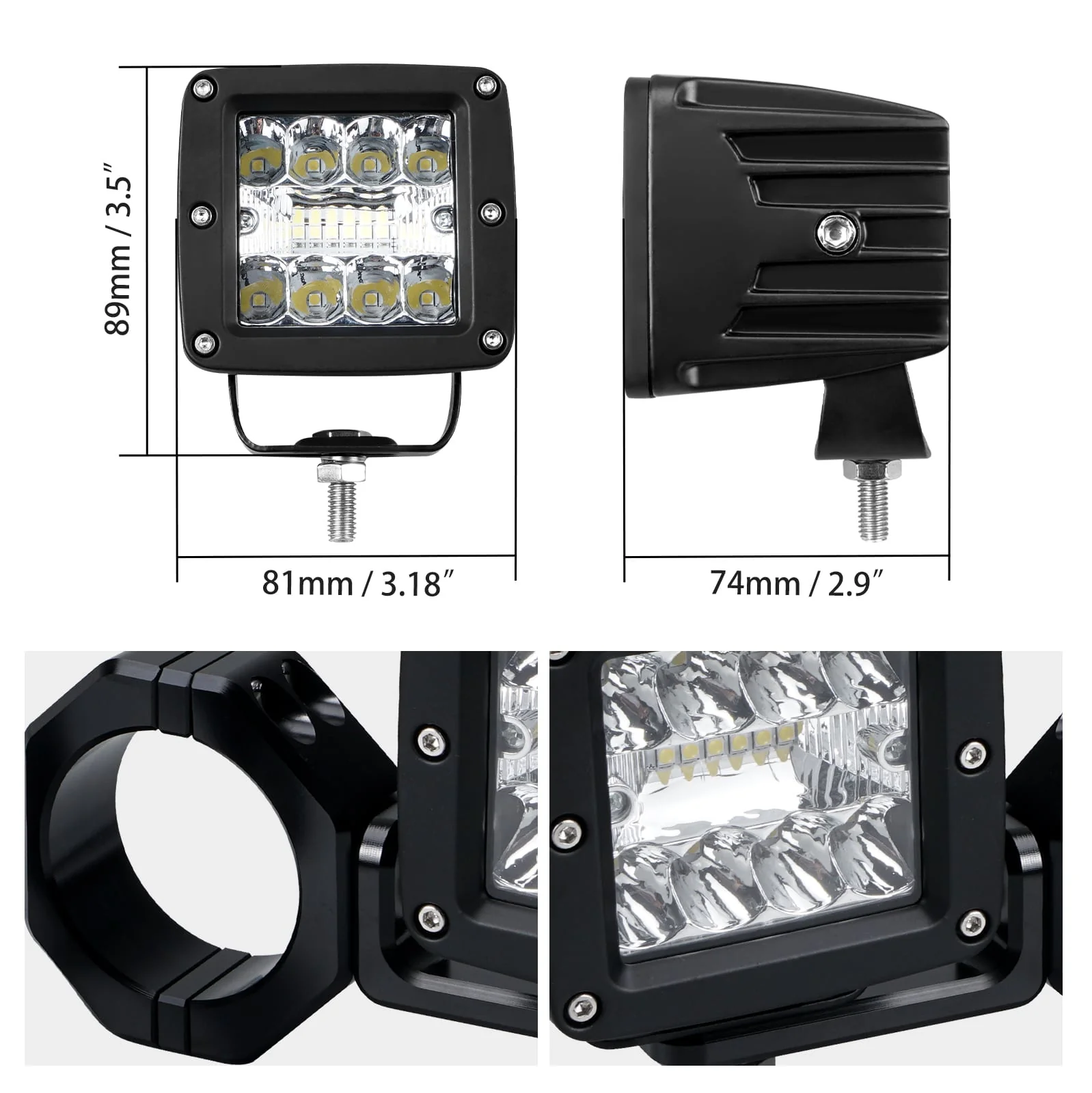 Backup Rear Pillar LED Work Lights w/Brackets For Polaris RZR XP 1000 Turbo - Image 5