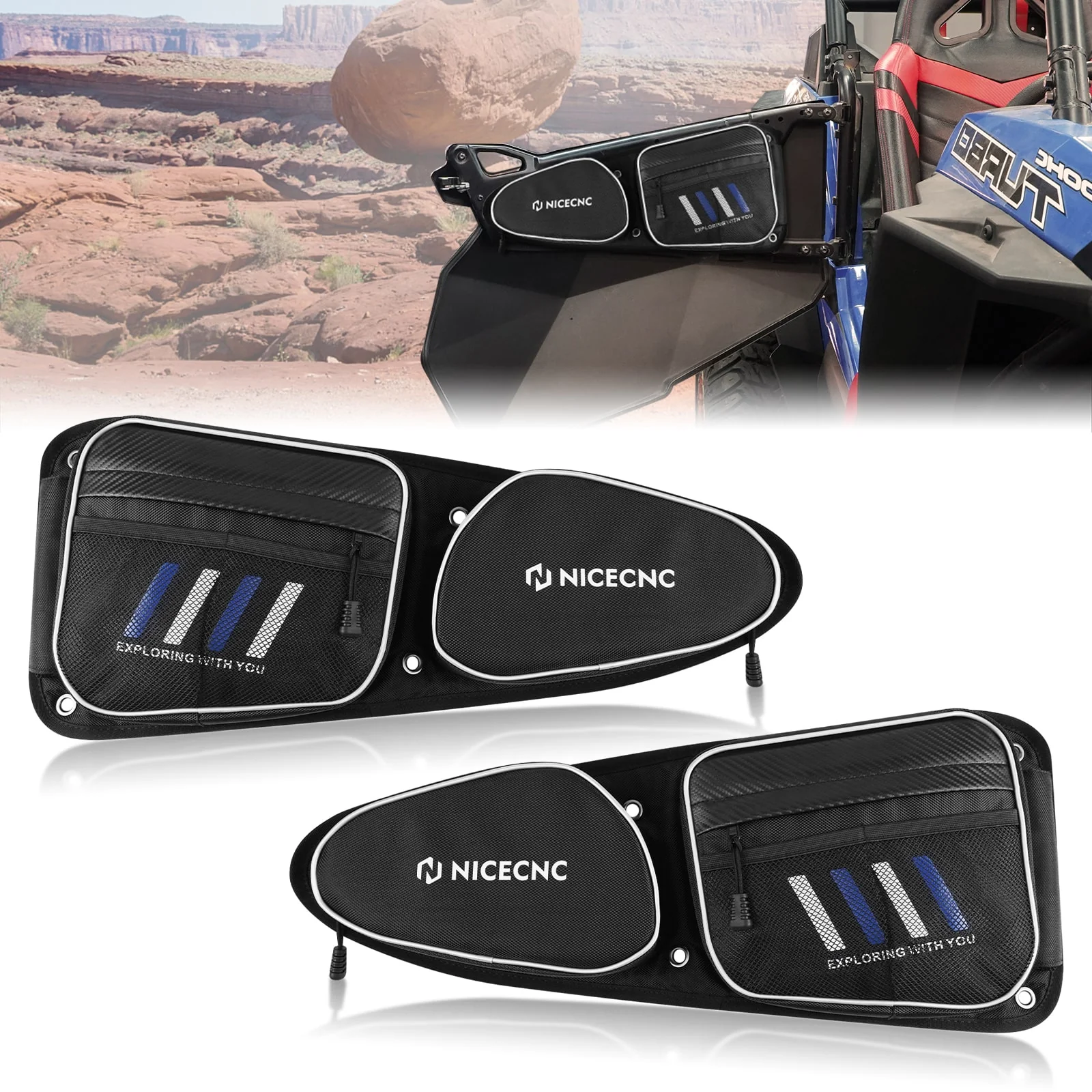 2PCS UTV Front Side Door Bags w/ Knee Pad For Polaris RZR XP 1000 / XP Turbo / 4 / S - Image 3