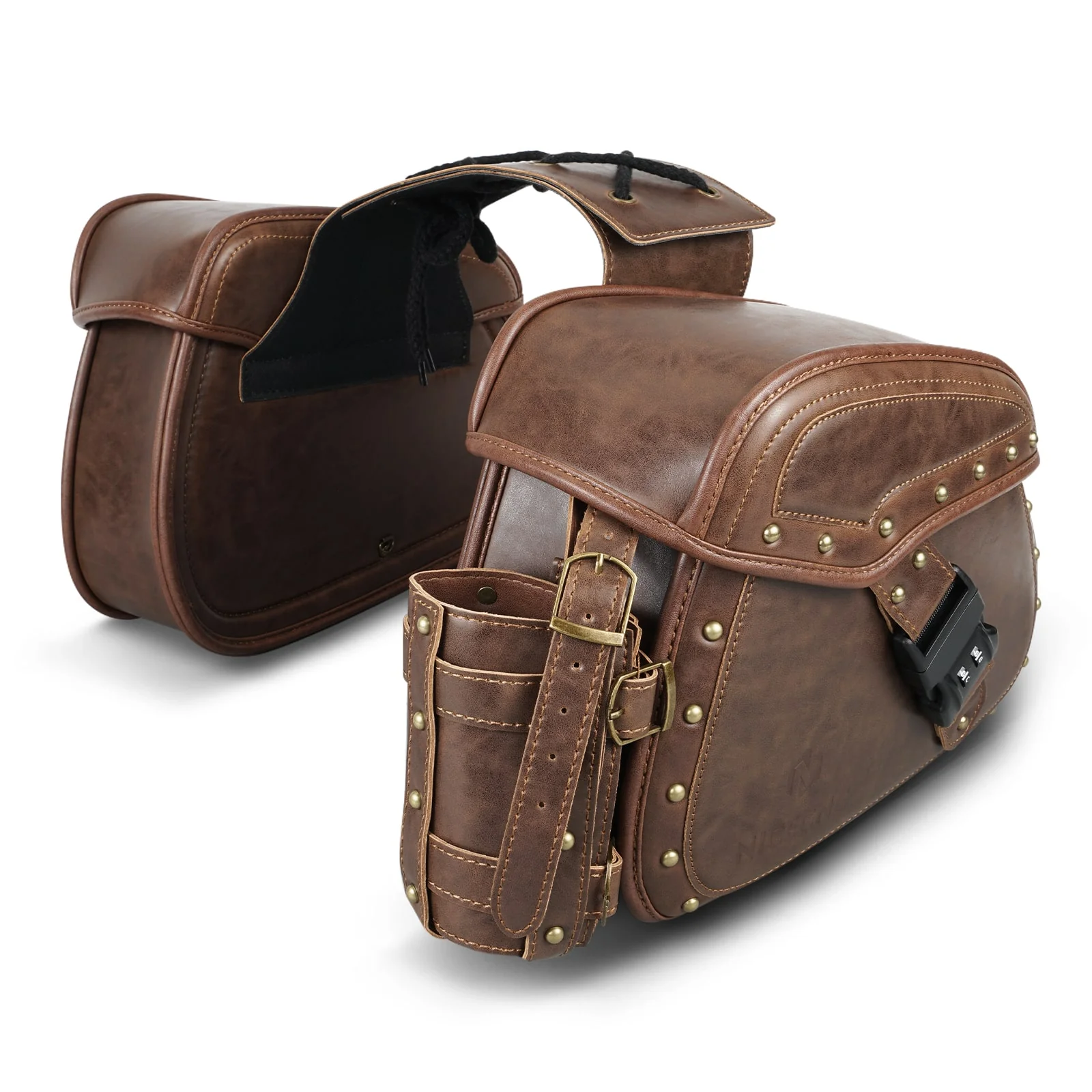 PU leather Motorcycle Saddle Bags with Cup Holder & Lock for Universal Motorcycle - Image 6