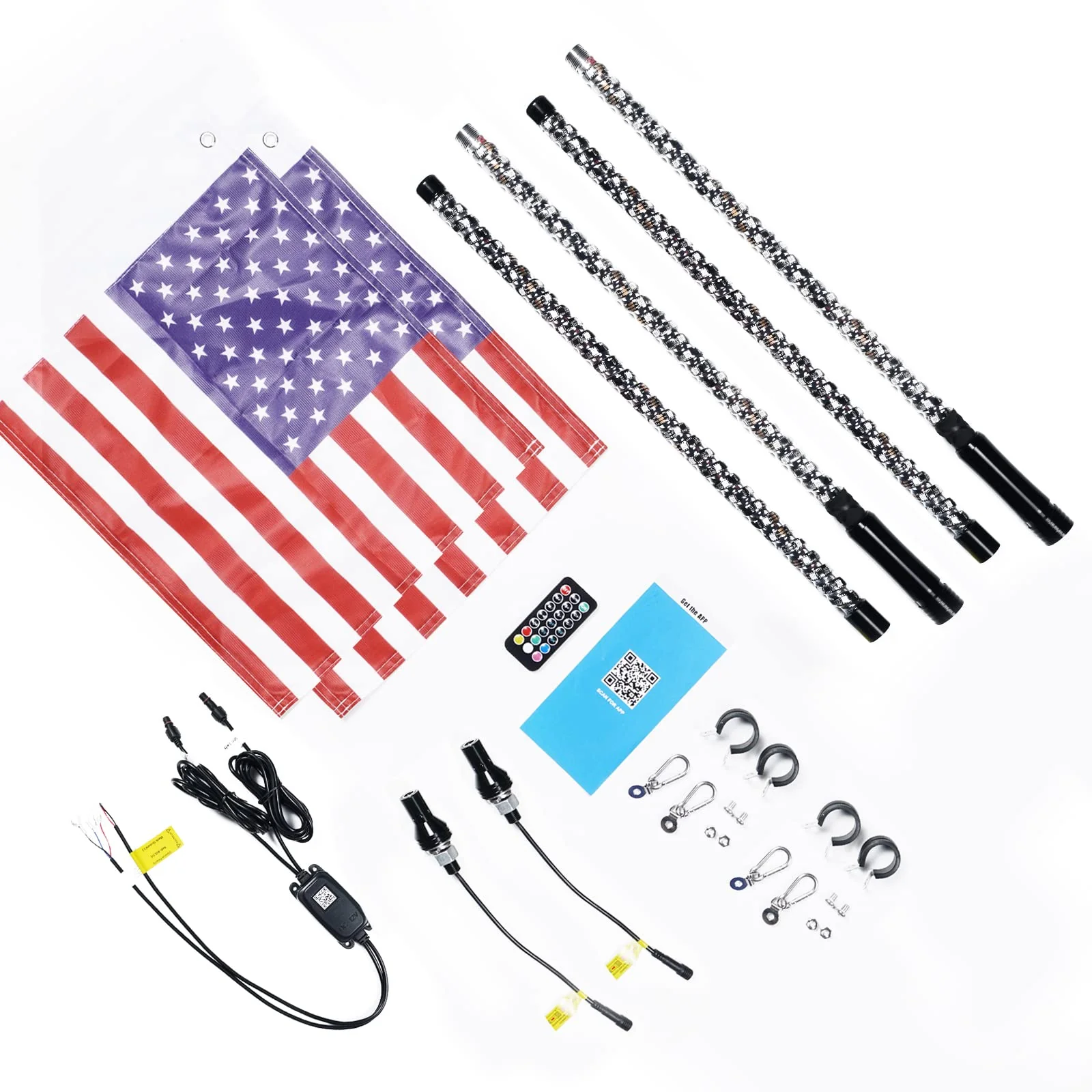 3FT 4FT 5FT 6FT RGB LED Spiral Whip Lights Flag Pole Lamp For UTV ATV APP Remote - Image 7
