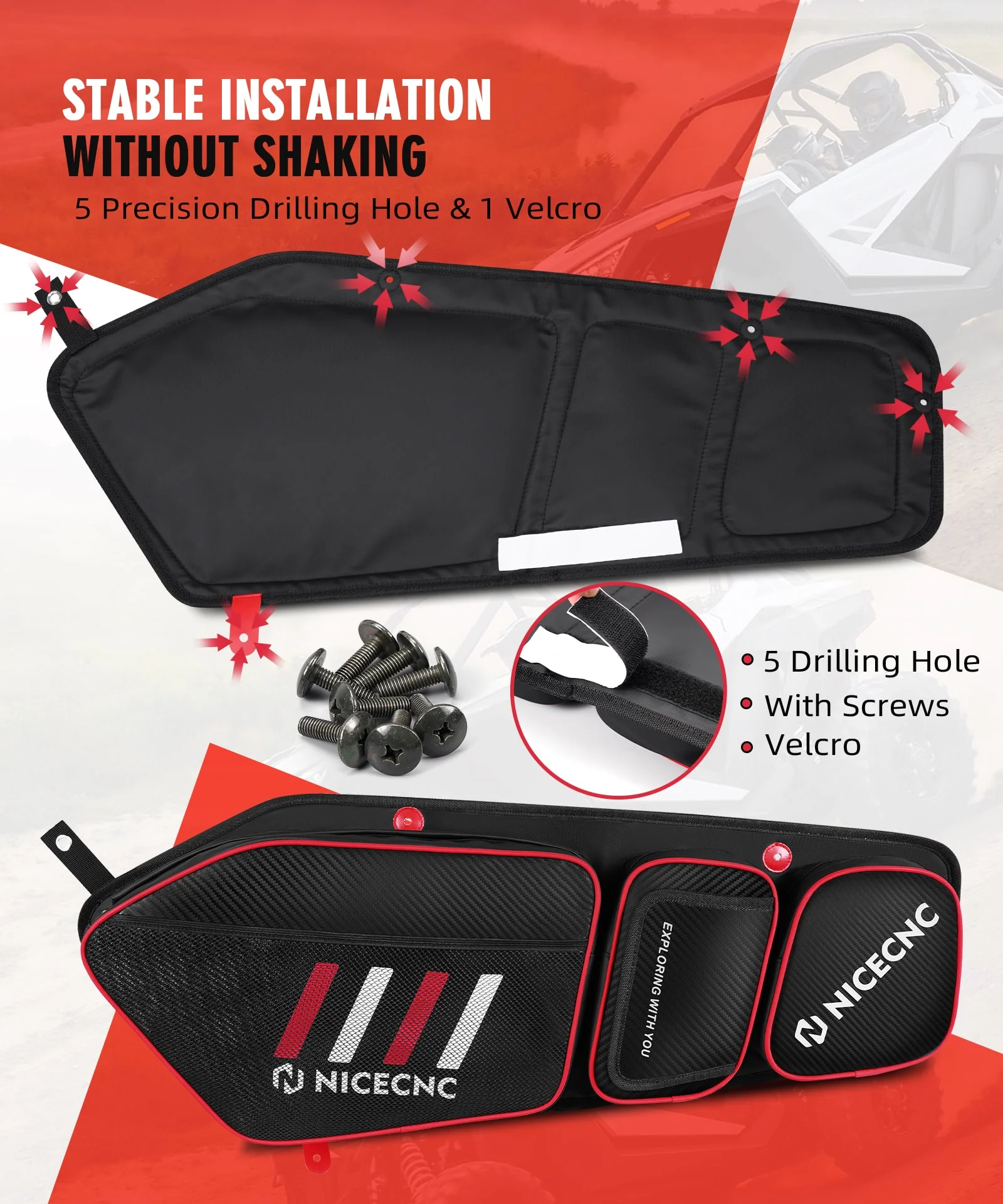 Upgraded Pair UTV Front Door Storage Bags For Polaris RZR TURBO R / PRO XP / PRO R - Image 6