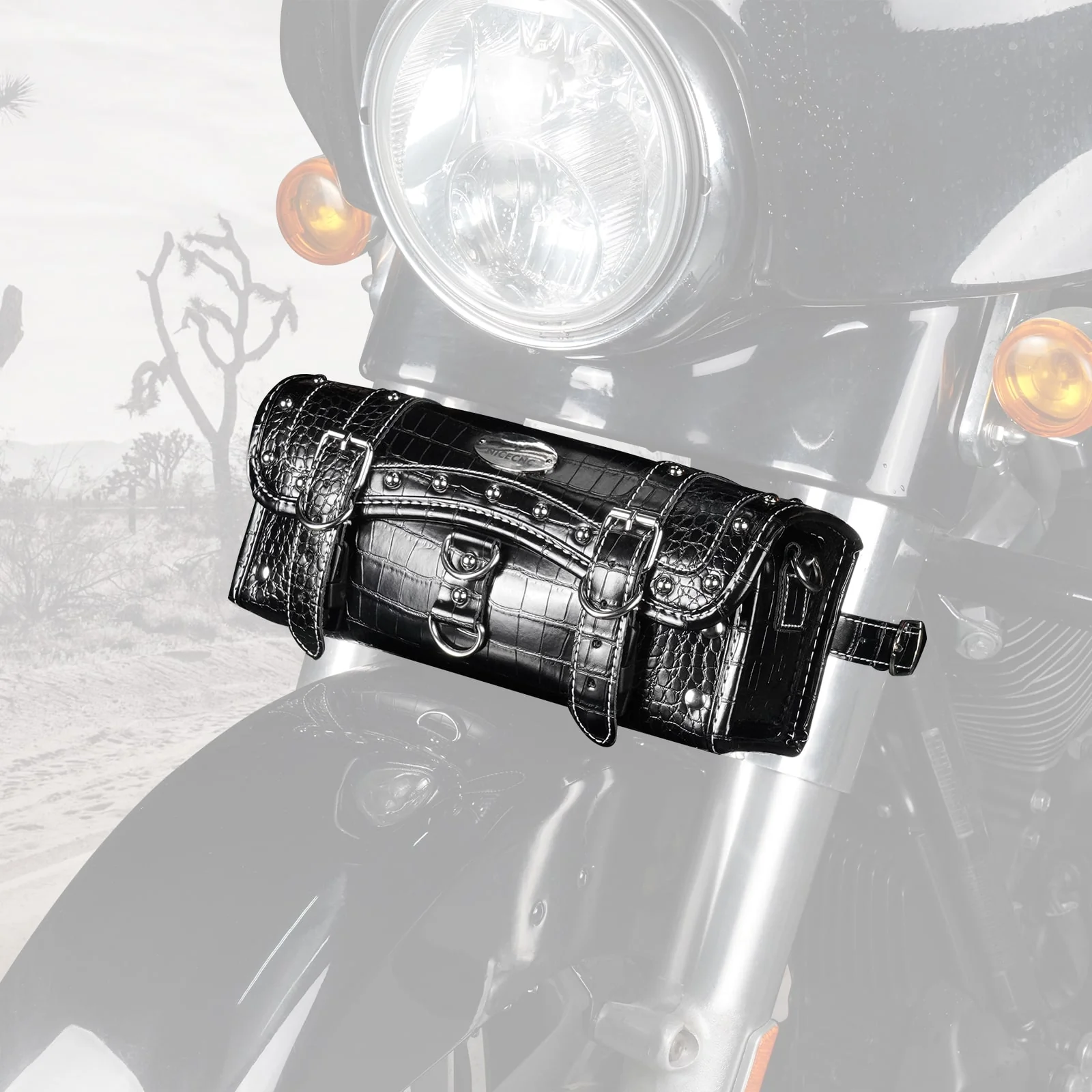 Vintage Motorcycle Handlebar Front Fork Bag Crocodile Texture PU Leather - Image 8