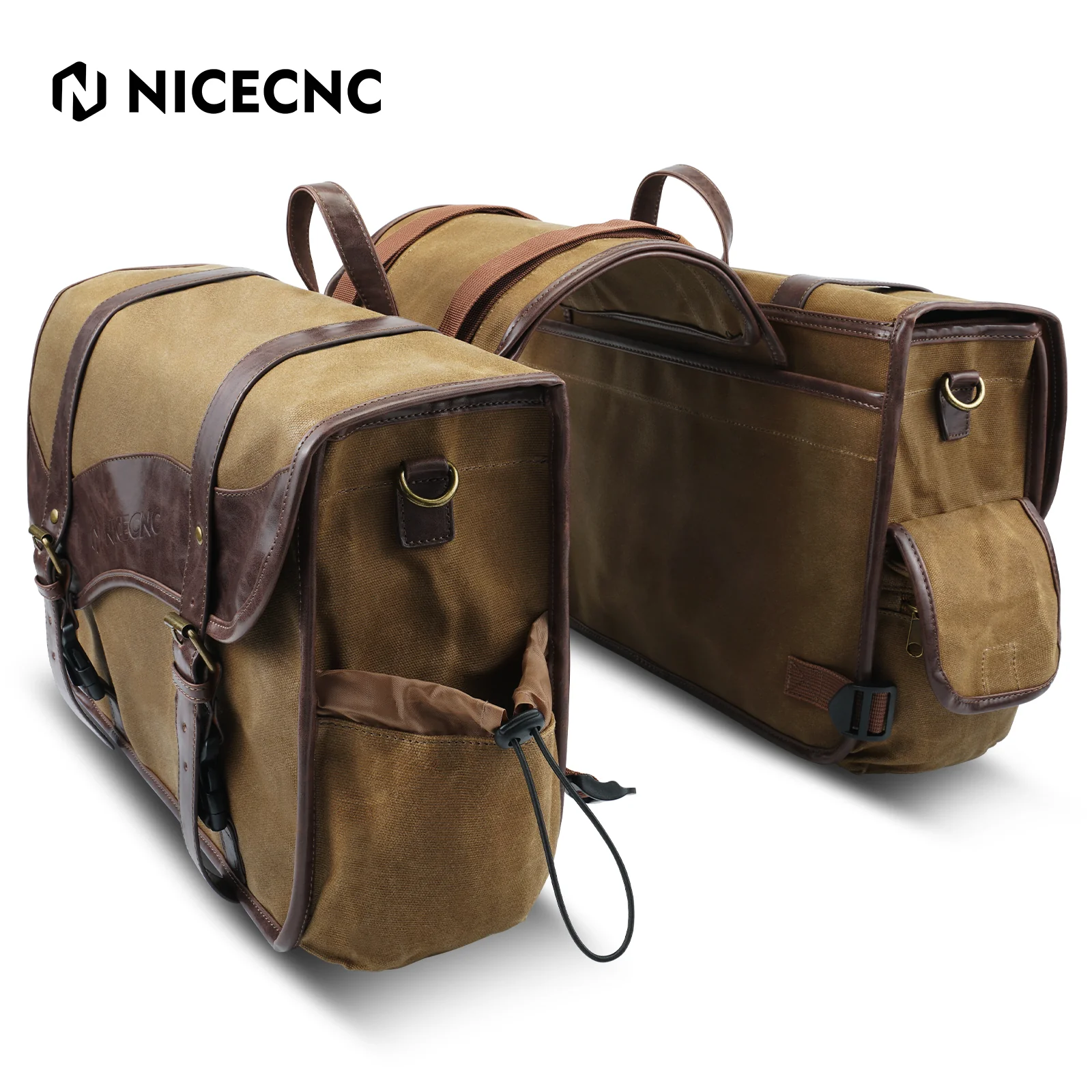 Waxed Canvas Motorcycle Saddle bags Panniers Side Throw Over Saddle Bags - Image 10