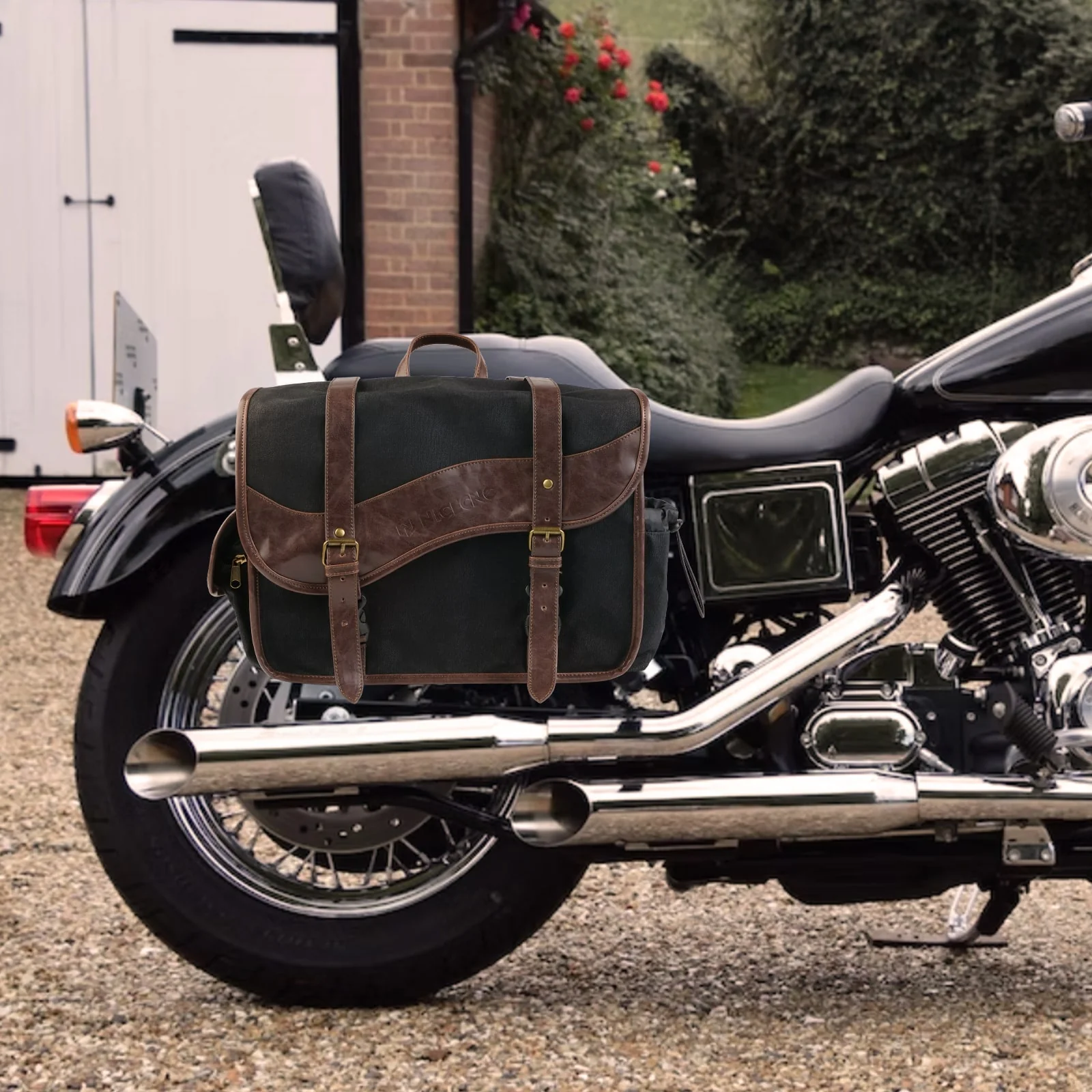 Waxed Canvas Motorcycle Saddle bags Panniers Side Throw Over Saddle Bags - Image 3
