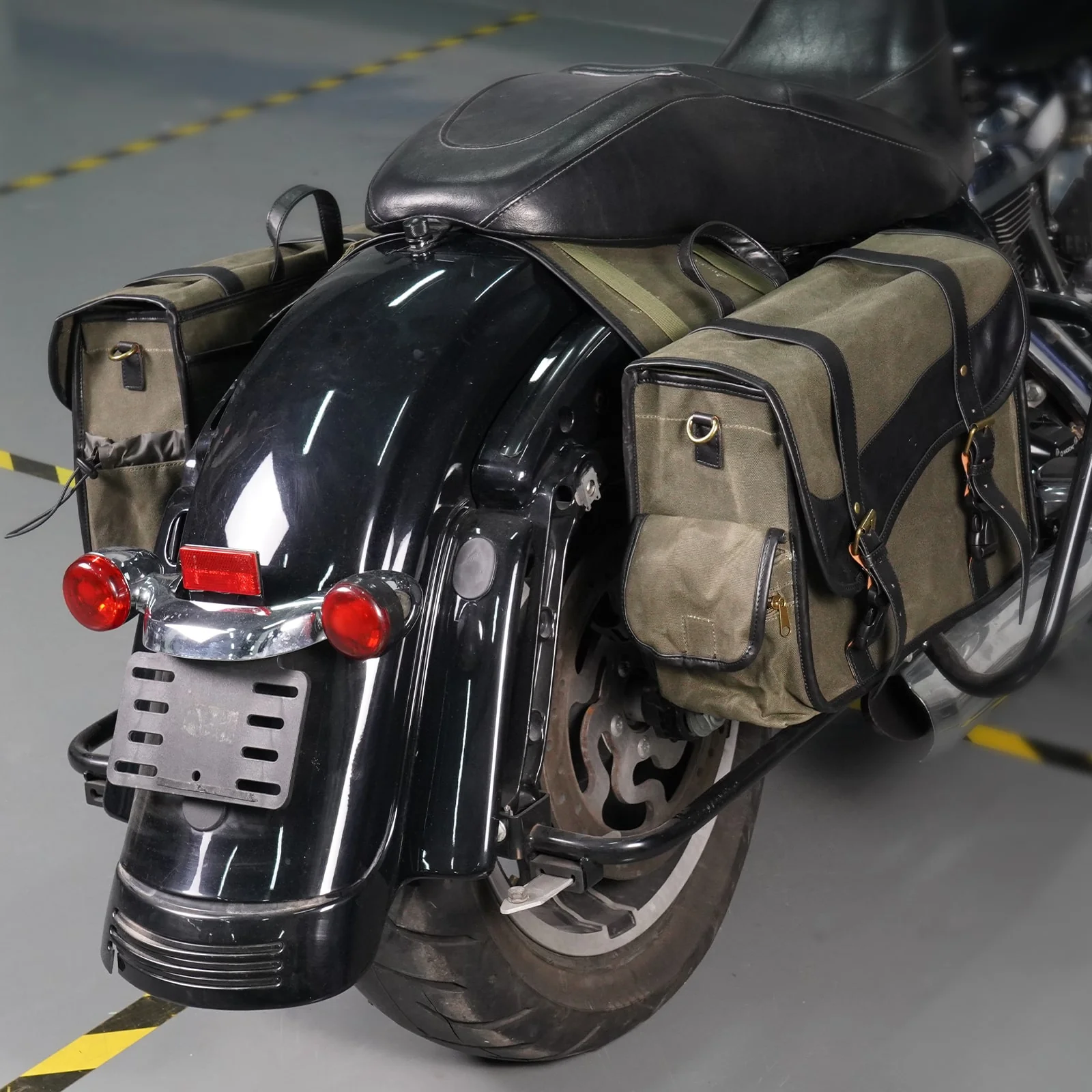 Waxed Canvas Motorcycle Saddle bags Panniers Side Throw Over Saddle Bags - Image 5