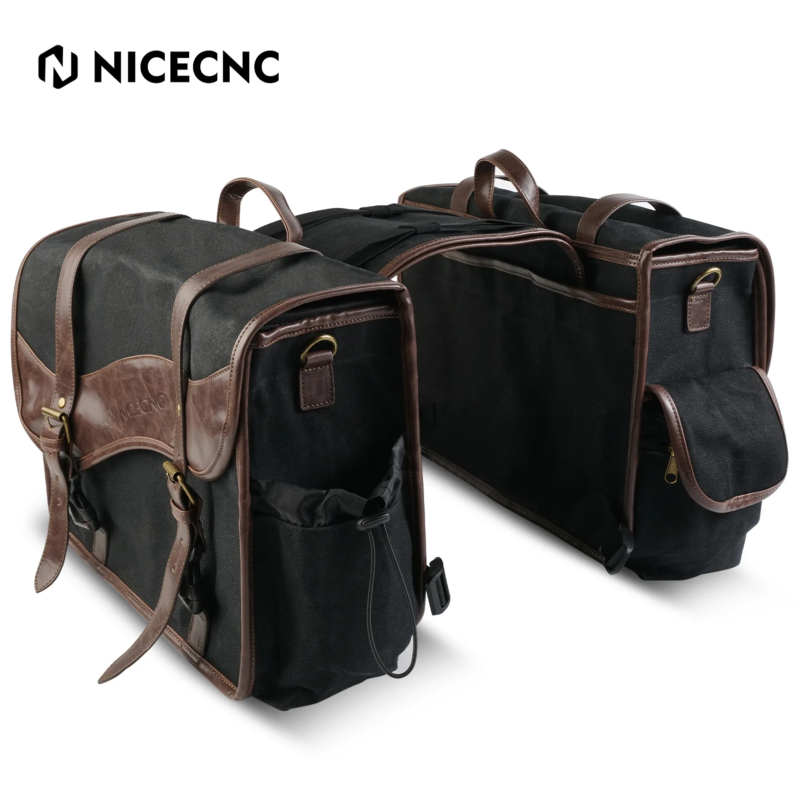 Waxed Canvas Motorcycle Saddle bags Panniers Side Throw Over Saddle Bags - Image 8